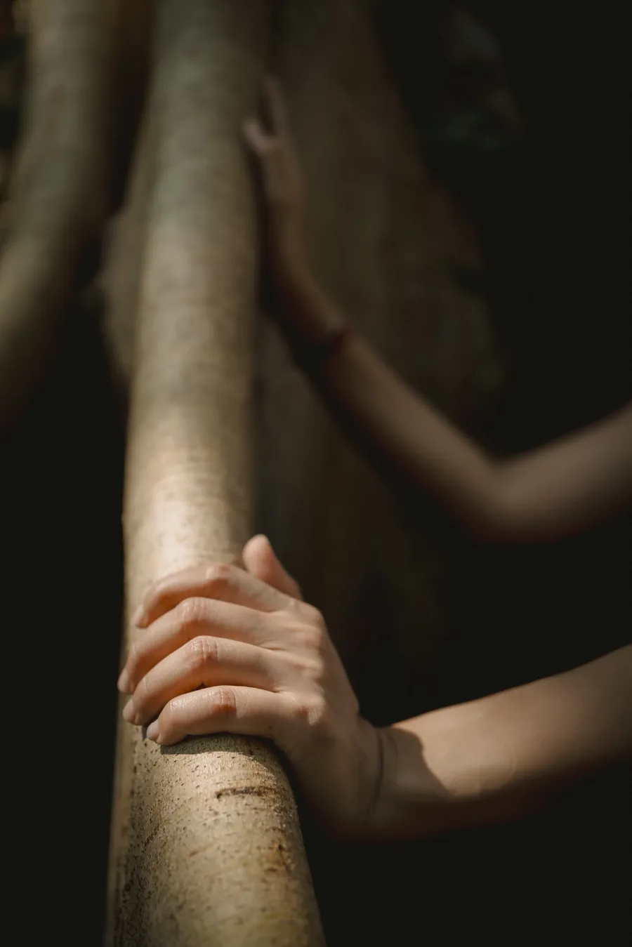 Hands gently guiding a bamboo tool during a Deep Recovery session
